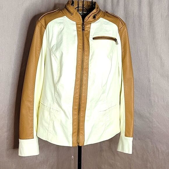 G.I.L.I. Linen and Faux‎ Leather Jacket 18W - Picture 1 of 10